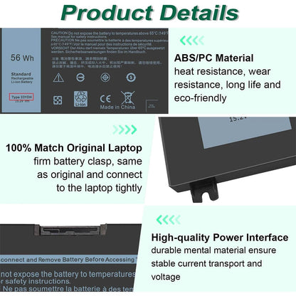 56WH 33YDH Laptop Battery for Dell Inspiron 17 7000 7778 7779 7786 7773 15 7577 G3 3579 3779 G5 5587 G7 7588 Latitude 13 3380