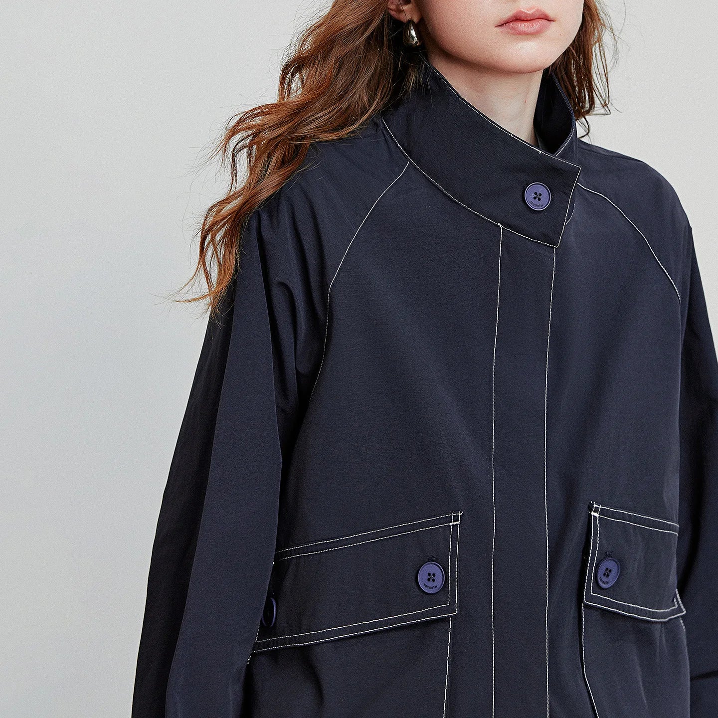 TOYOUTH Women Jacket Coat 2025 Autumn New Barn Style Workwear Large Pocket Stand up Collar Single Breaste Button Outwear Coat