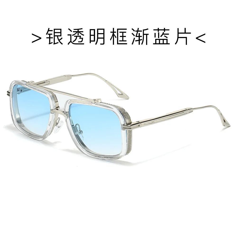 Large Square Sunglasses Men Steampunk Style Metal Pilot Sun Glasses Luxury Designer Brand Eyewear Fashion Shades Double Beam