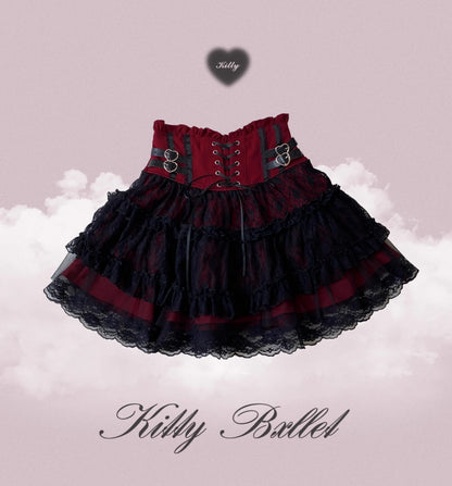 Japanese Original Lolita Lace Ruffle Edge Tied Bow High Waist Mini Skirt Spring Summer New Slim Waist Sweet Girl Y2k Skirt