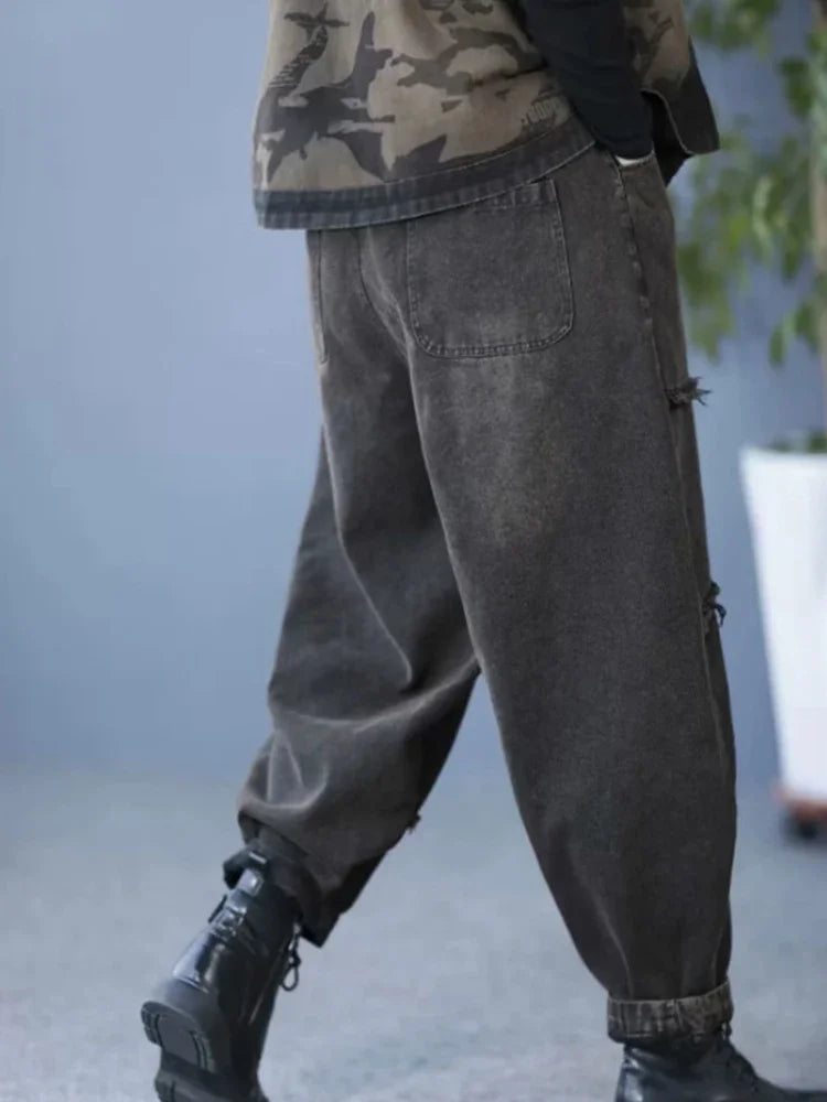 Amax luluE Spring Fashion Denim Pants Womens Vintage 2024 Classic Jeans Ladies Leisure Loose Harem Trousers Females Streetwear