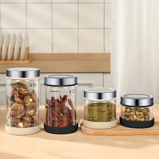 High Borosilicate Sealed Glass Bottle Kitchen Storage Jar Moisture-Proof Storage Box Household Coffee Bean Storage Jar seal pot