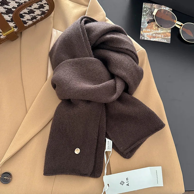 100% Wool Winter Scarf For Women Long Warm Cashmere Scarves Hijab Solid Lady Shawl Wrap Female Pashmina Bandana Head Scarfs New