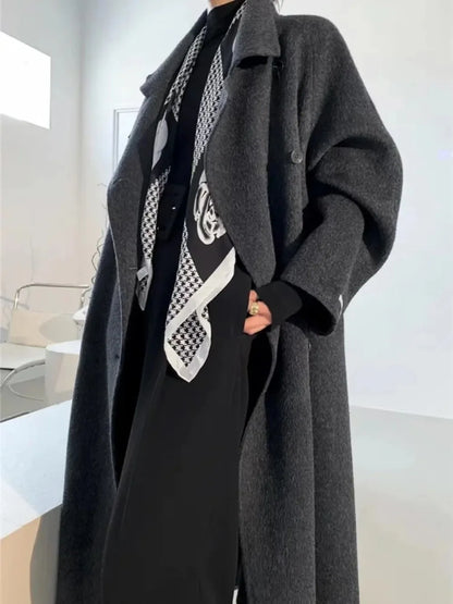 2024 Autumn Winter New Double-sided Cashmere Coat Female Casual Warm Long Woolen Coat Loose Tide Commuting Wool Jacket Women