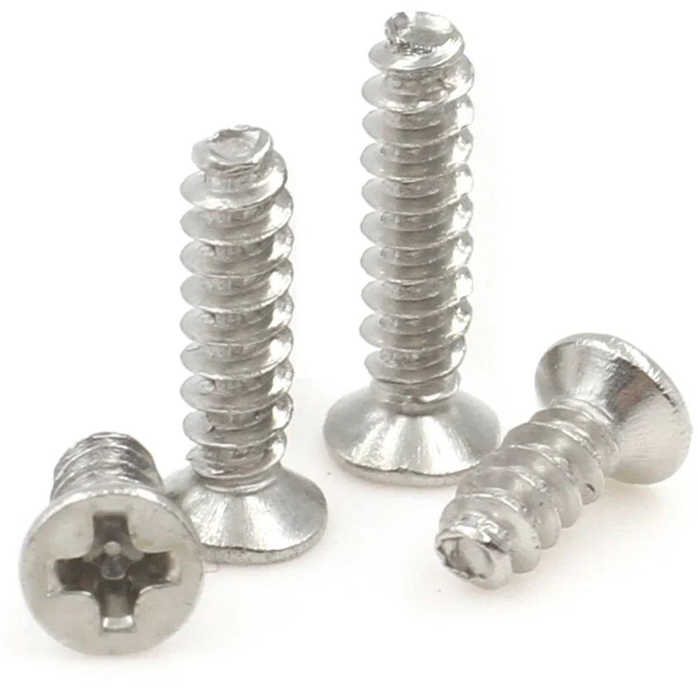 100pcs M1 M2 M2.6 M3 M4 M5 Nickel Plated Grade4.8 Carbon Steel Phillips Cross Recessed Countersunk Flat Head Self-tapping Screws