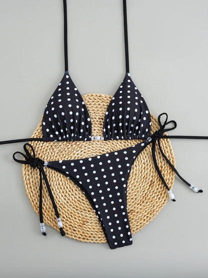 2025 Polka Dot Bikini Set Women Two Piece Swimwear - Flirty Sexy Instagram Beach Vacation Push Up Swimsuit