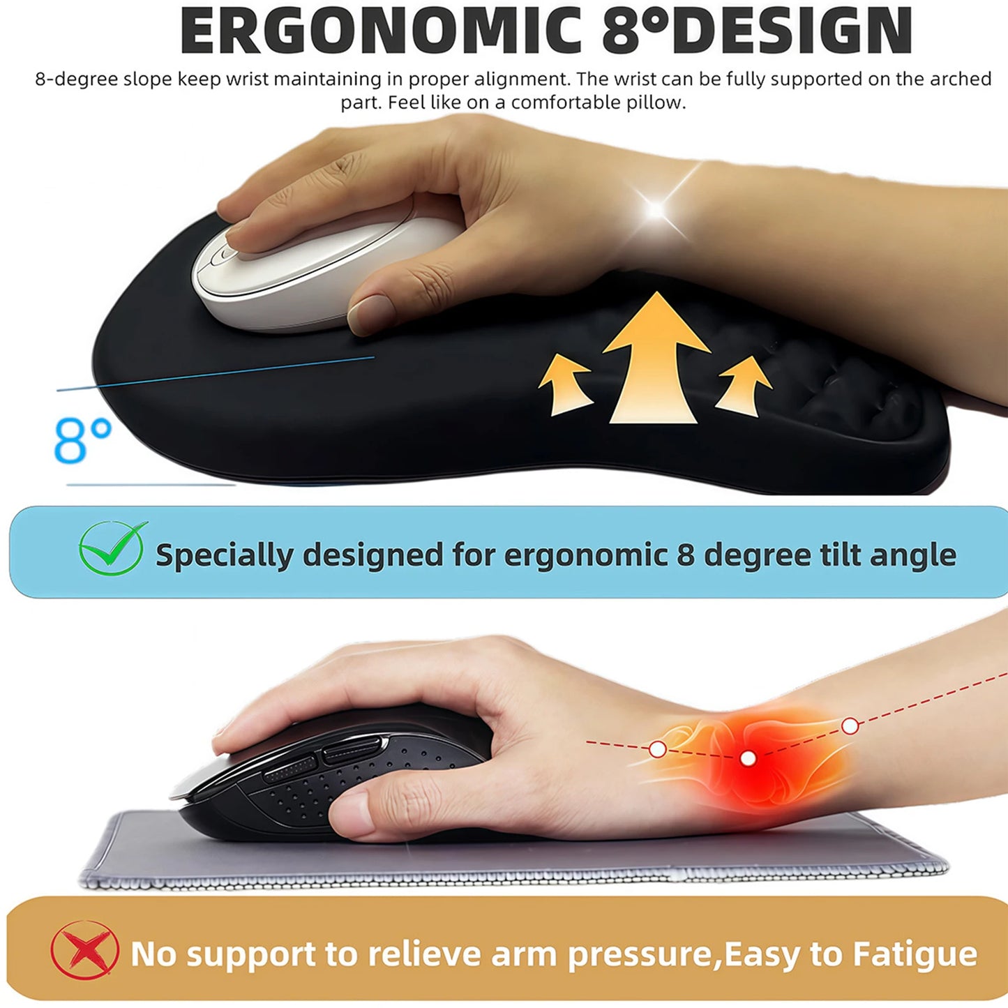 Ergonomic Mouse Pad Non-Slip Massage Bulge Mousepad Wear Resist Comfortable Wrist Support Pads For PC Laptop Computer Gaming