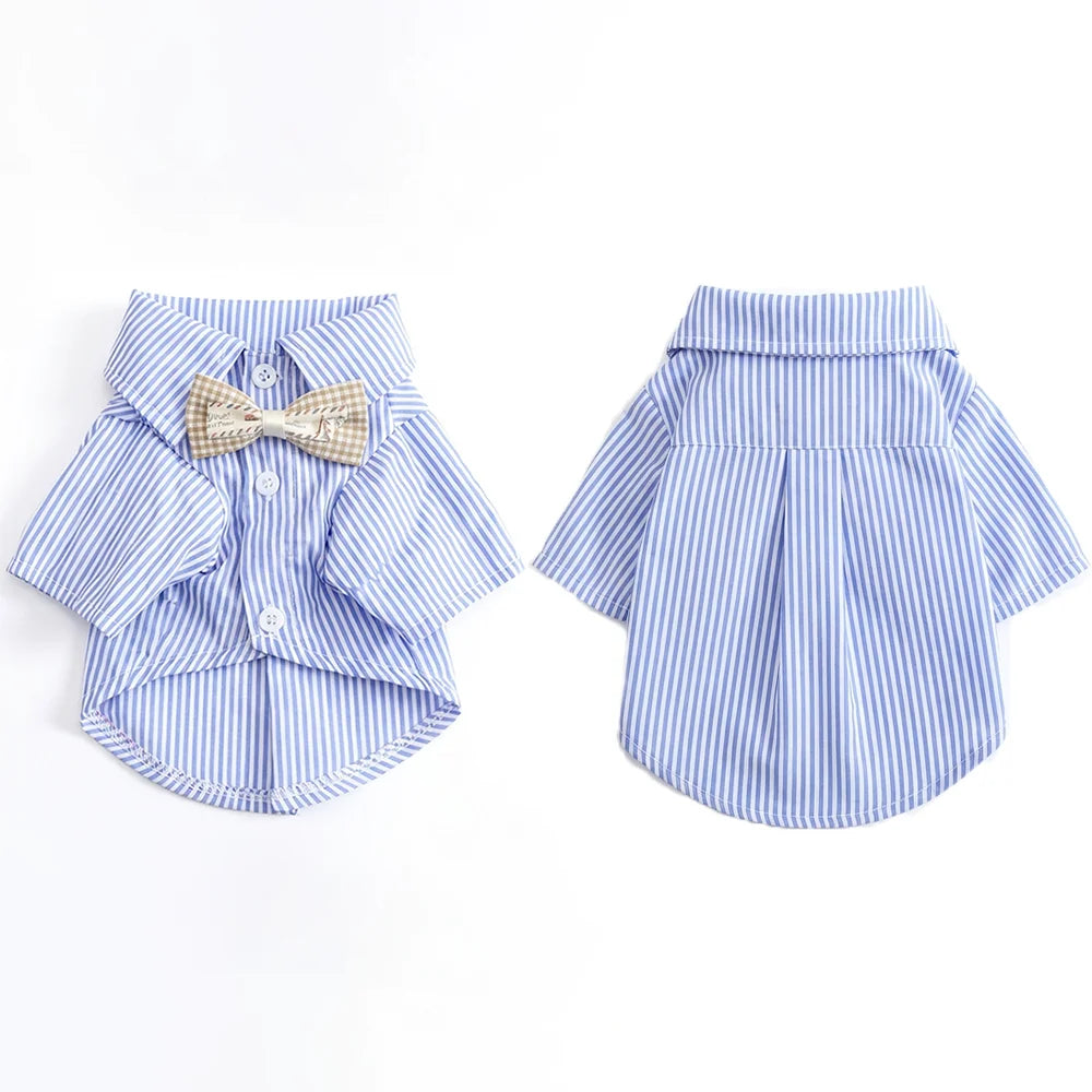 Pet Dog Clothes Bowknot Striped Shirts Thin Summer Blue Fashion Chihuahua Stripe Shirt for Small Dogs Clothing Wholesale