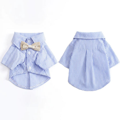 Pet Dog Clothes Bowknot Striped Shirts Thin Summer Blue Fashion Chihuahua Stripe Shirt for Small Dogs Clothing Wholesale