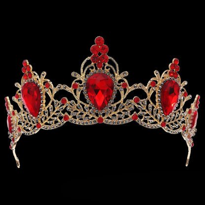 Luxury Red Rhinestone Bridal Tiara Headband Baroque Crystal Grand Crown For Women Banquet Jewelry Hair Accessories