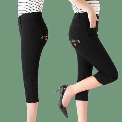 2025 New High waisted Women's Capri Denim Shorts Women Summer Thin Slim Vintage Jeans Stretch Short Straight leg Pants Leggings