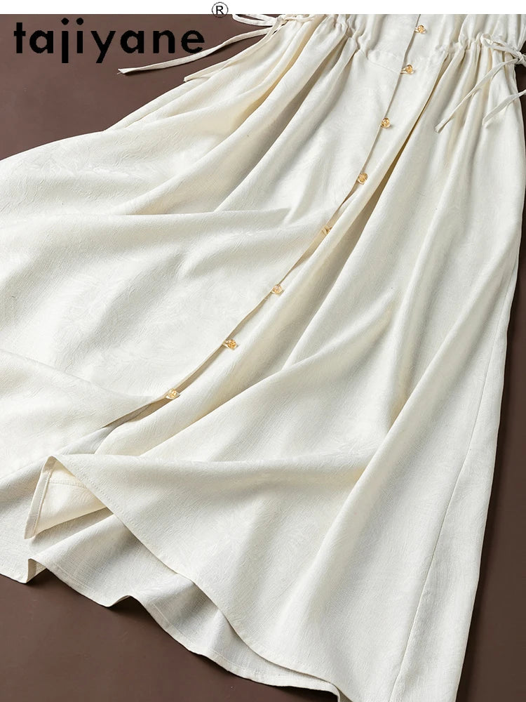 TAJIYANE 100% Mulberry Silk Dress Woman Summer 2025 Long Tank Dresses Vacation V-neck White Frocks Ladies Clothes Robes Longues