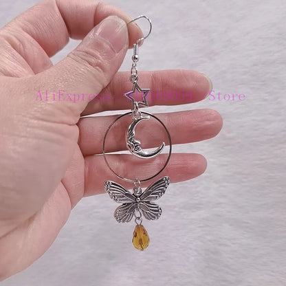 Moon butterfly earrings celestial earrings boho earrings sun moon earrings witchy gypsy earring