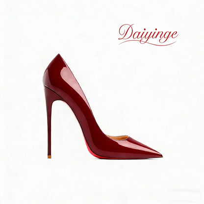 Heels For women 2026 Trend Leather Luxury Red Bottom High Heels 12cm Pointed Toe Stiletto Pumps Elegant Sexy Party Wedding Shoes