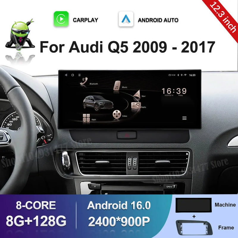 12.3 inch GPS Navigation Wireless Carplay Android 16 for Audi Q5 2009 - 2017 BT Car Multimedia Video Radio Player 4G Auto Tools