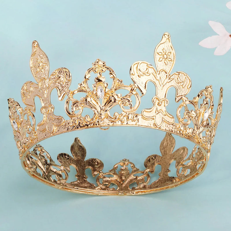 New Gold Alloy Large Round Crown Bridal Wedding Opening Ceremony Tiara Hair Accessories for Important Occasions Gift