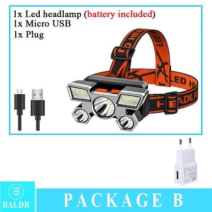 5 LED USB Rechargeable Headlamp 18650 Built in Battery Headlight Portable Head Flashlight Working Light Fishing Camping Lantern