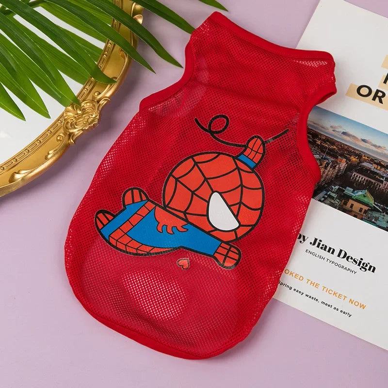 Fashion Summer Mesh Dog Cat Clothes Breathable Thin Puppy Kitten Vest Cute Cartoon Print Pet Clothing for Small Medium Dogs