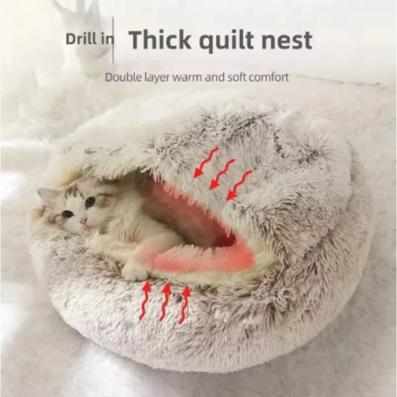 Plush Pet Cat Bed Round Cat Cushion Cat House 2 In 1 Warm Cat Basket Pet Sleep Bag Cat Nest Kennel For Small Dog
