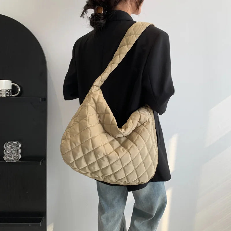 Women's Vintage Nylon Shoulder Underarm Bag Female Casual Waterproof Crossbody Hobo Bags for Lady Quilted Large Capacity Handbag