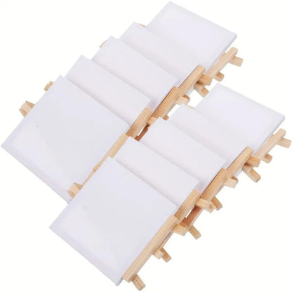 6/12set Mini Canvas And Easel Set - Primed White Wood Easel Stretched Blank Canvases for Wedding Decoration And Sign Painting