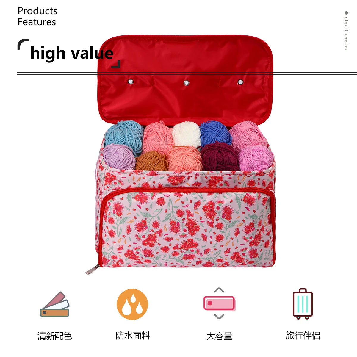 QZLKNIT Hot Sale Yarn Storage Bag with Dandel Waterproof Sewing Accessories Storage Bags Square Knitting Tote Bag Christmas Gift