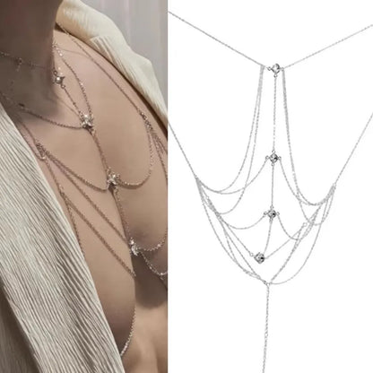 Body Jewelry Glitter Rhinestone Bust Chain Sexy Multilayer Silver Body Chain Trend Luxury Body Chain Jewelry Beach