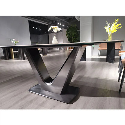 Rectangle Dinning Table 6 Seater Dining Table Set Living Room Furniture Luxury Dining Stainless Steel Slate Top Dining Table