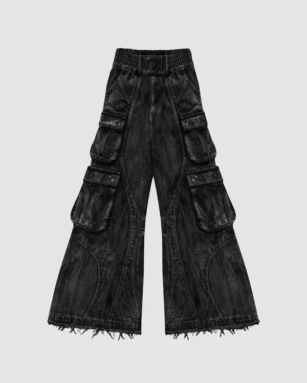 European American Retro Street Rock Destruction Heavy Industry Washing Brushed Jeans Men's High Street Niche Art Wide-leg Pants