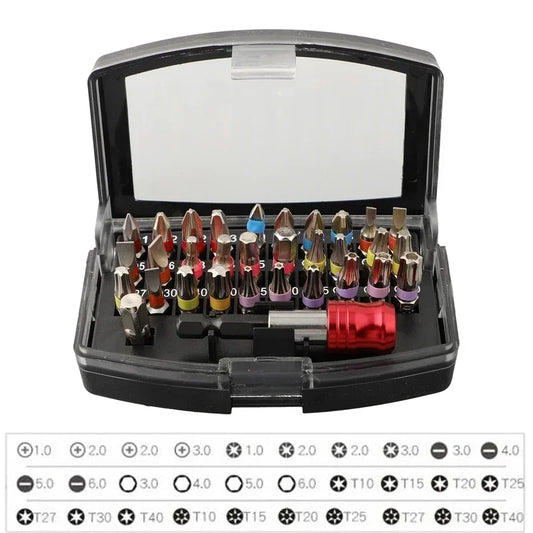 32pcs Screwdriver Bits Set - Hex/Torx/PH/H/SL Head with Quick Release Connector for Workshop Repairing Manual Tools