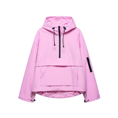 Fashion Casual Loose Hooded Jacket Women Solid Color Long Sleeve Windproof Breathable Zipper Jackets Coat Tops Female Streetwear
