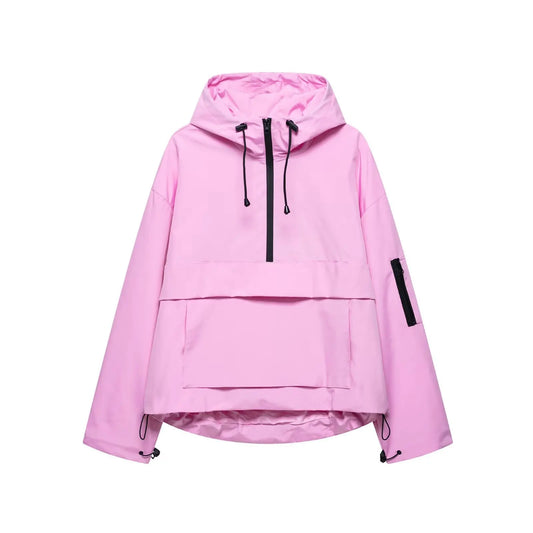 Fashion Casual Loose Hooded Jacket Women Solid Color Long Sleeve Windproof Breathable Zipper Jackets Coat Tops Female Streetwear