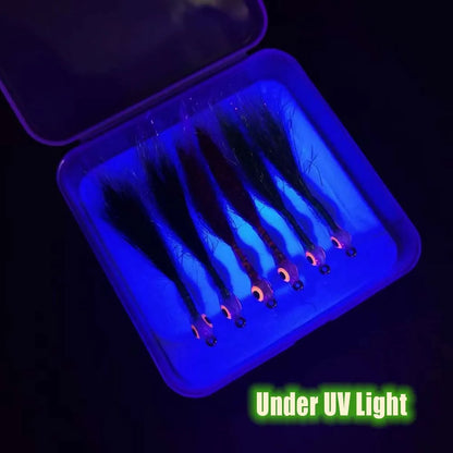 6pcs Luminous 3D Fish Eye Epoxy Minnow Streamer Fly Stainless Steel Hook Ice Dubbing Tail Saltwater Fishing Trout Bass Lure Bait