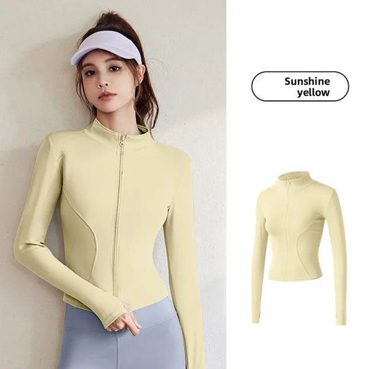 New Jacket Women Yoga Wear Ladies Coat Round High Elasticloose Exercise Yoga Fitness Long Sleevestand-up Collar Yoga Tops Thin