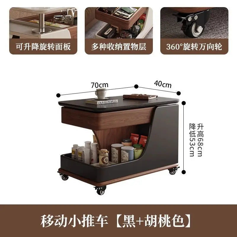 Coffee table liftable rock slab side table living room sofa side cabinet movable cart multi-function movable lifting coffee tabl