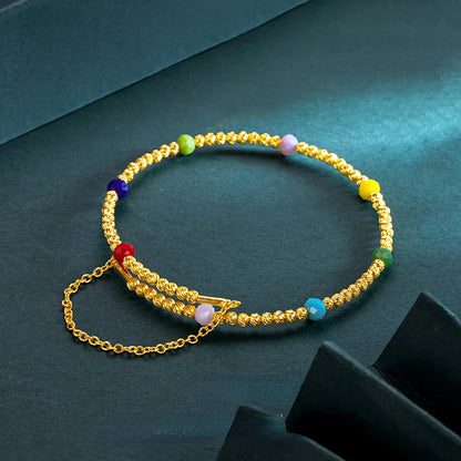 Genuine Gold Color Lucky Bead Bangle with Colorful Bead for Women Fine Jewelry Bracelet Bangle Fine Jewelry Gifts