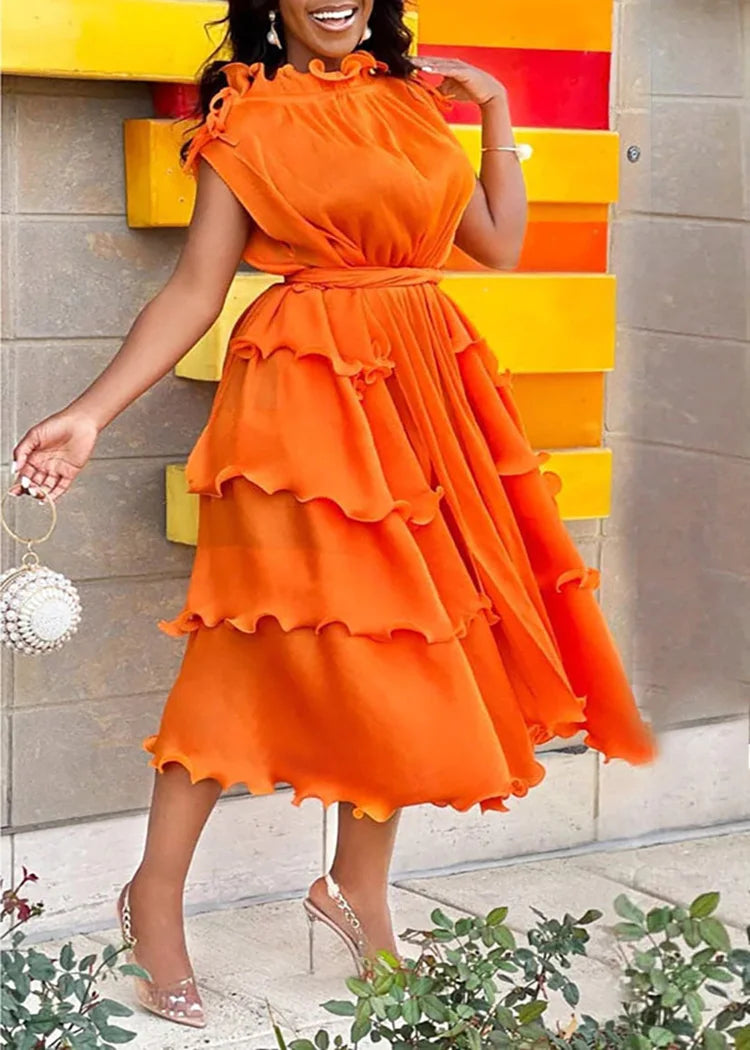Miyake Pleated Plus Size Dress 2023 Summer New Solid Color Wind Close Edge Lace-up Pleated All-matching Sleeveless Dress
