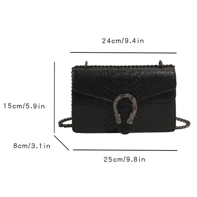 Retro Style Fashion Chain Shoulder Bag for Women Snake Pattern Crossbody Small Square Bag Trendy Accessory
