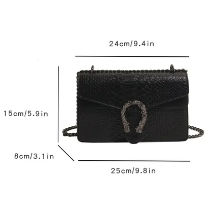 Retro Style Fashion Chain Shoulder Bag for Women Snake Pattern Crossbody Small Square Bag Trendy Accessory