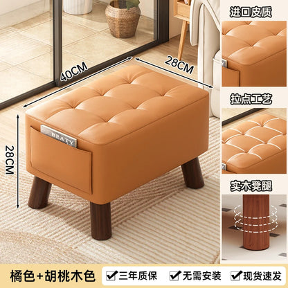 Home-use Small Stool, Living Room Minimalist Sofa Stool, Coffee Table Stool, Creative Leather Footstool, Square Stool, Small