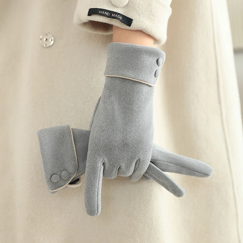 1 Pair of Women's Warm Gloves, Suitable for Women, with Velvet Lining, Windproof and Cold-Resistant, Available in Multiple Colors, Elegant and Stylish Gloves