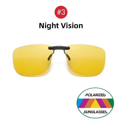 Square Clip On Sunglasses Women Polarized Black Lens UV400 Night Vision Driving Men Goggles Clips Anti Glare Vintage Glasses