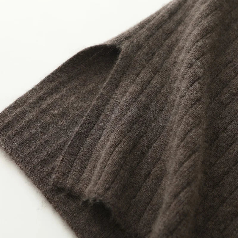 Women's Knitted Skirt 100% Merino Wool Sheath Skirt Solid Color Autumn/Winter Fashion Vertical Strip Wrap Hip Skirt Split Skirt