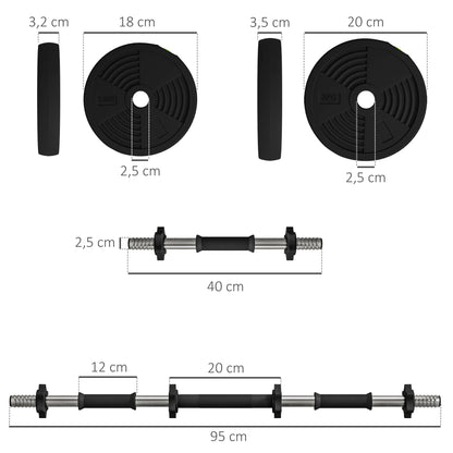 SPORTNOW dumbbells 2 In adjustable 1, free dumbbells with non-slip handles, 15KG-bars included-muscle training