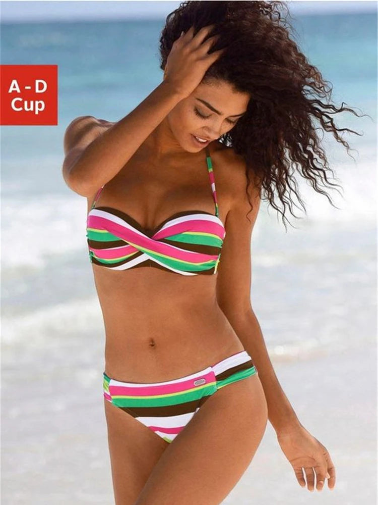 2020 Sexy Bikinis Backless stripe Bikini Set Bandage Push Up Swimwear Women Halter Swimsuit Brazilian Bathing Suits Beachwear