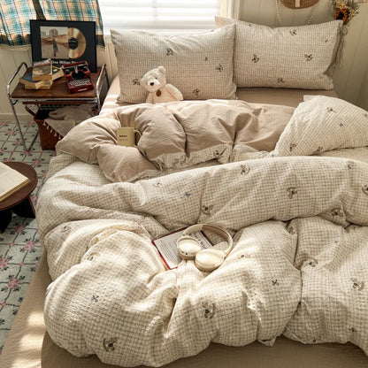 Ins Style Printed All-Cotton Bedding Set Antibacterial Dormitory Bedclothes for Students Comfort Skin-Friendly Home Decoration