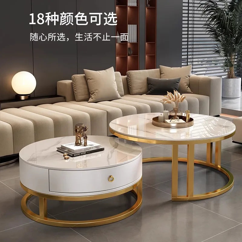 Round edge rock slab coffee table Hakka simple modern small apartment light luxury household small tea table