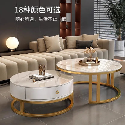 Round edge rock slab coffee table Hakka simple modern small apartment light luxury household small tea table