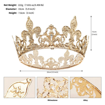 New Gold Alloy Large Round Crown Bridal Wedding Opening Ceremony Tiara Hair Accessories for Important Occasions Gift