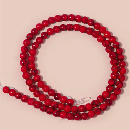 1 Strand Red Turquoise Stone Beads 4/6/8/10/12mm Round Natural Gemstone Bead for DIY Bracelet Necklace Jewelry Making Wholesale